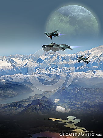 Futuristic transport over Earth Stock Photo