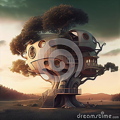 futuristic tree house, ecological concept Stock Photo