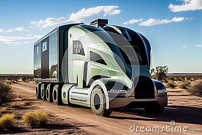 futuristic truck in the desert. Generative AI Stock Photo