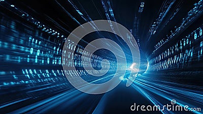 futuristic tunnel of streaming binary code, resembling data traveling at high speed Stock Photo