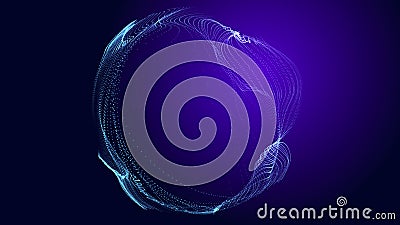 Futuristic twisted sphere made of lines and dots. Technological background. Data transmission network. 3D rendering Stock Photo