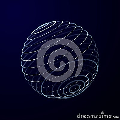 Futuristic twisted sphere made of lines and dots. Technological background. Data transmission network. 3D rendering Stock Photo