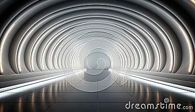 Futuristic underground corridor, vanishing point, clean glass, bright reflection generated by AI Stock Photo