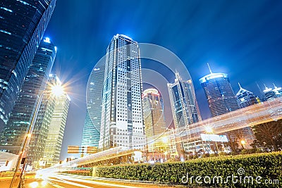 Futuristic urban buildings at night Stock Photo