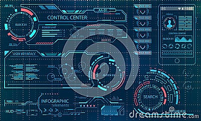 Futuristic User Interface. Virtual Graphic Touch UI for VR. HUD Infographic Elements for Motion Design Vector Illustration