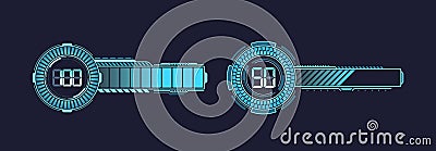 Futuristic Vector Loading Bars, Glowing With A Vibrant Blue Neon Light. Sleek Progress Load Indicators Vector Illustration