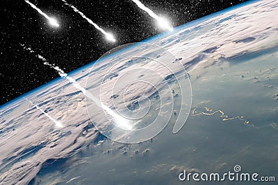 Futuristic view of asteroids near to impact earth Stock Photo