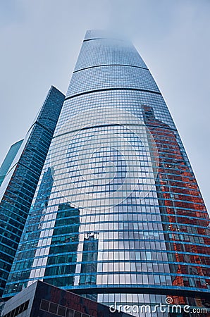 Futuristic view of the Federation Tower in the complex of high-rise buildings Business Center Moscow City Editorial Stock Photo