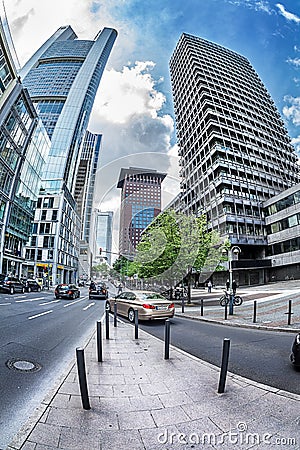 Futuristic view of the Grosse Gallusstrasse street. Editorial Stock Photo