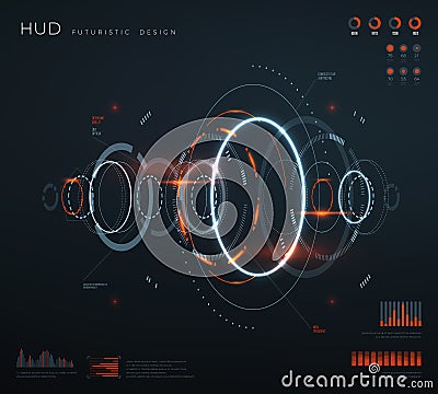 Futuristic virtual hud interface. Technology digital screen with control panels, chart, diagrams. Conceptual future Vector Illustration