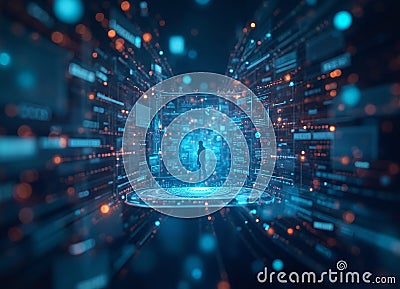 Futuristic virtual reality concept with digital interface and data visualization Stock Photo