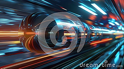 Futuristic vortex tunnel of streaming data and video fluxing blue background,Generative ai Stock Photo