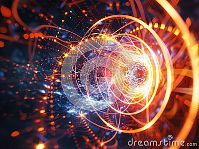 Futuristic vortex tunnel of streaming data and video fluxing blue background,Generative ai Stock Photo