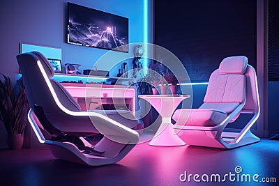 futuristic vr gaming station with led lighting Stock Photo