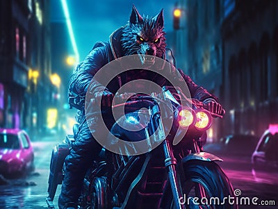 Futuristic werwolf and motorcycle Futuristic werwolf and motorcycle Stock Photo