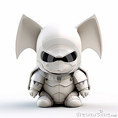 Futuristic White Bat Man Mini Figure: Majestic Elephants And Playful Character Design Stock Photo