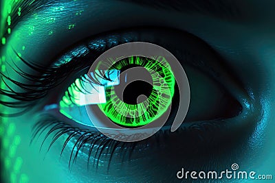 Futuristic woman eye display cyberspace concept science. AI generative Stock Photo