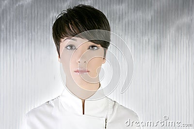 Futuristic woman white silver portrait Stock Photo