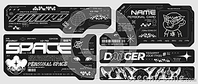 Futuristic y2k technology frame for design. Modern cyber user interface elements. Stock Photo