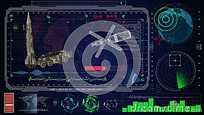 Futuristisch blauw virtueel grafisch aanrakingsgebruikersinterface HUD Russische kernweapos op radar royalty-vrije illustratie Futuristisch blauw virtueel grafisch aanrakingsgebruikersinterface HUD Russische kernweapos op radar royalty-vrije illustratie