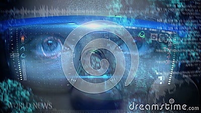Futuristische monitor op gezicht met code en informatiehologram Oog hud animatie Toekomstig concept stock video Futuristische monitor op gezicht met code en informatiehologram Oog hud animatie Toekomstig concept stock video