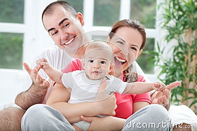 Fuuny happy smiling family photo Stock Photo