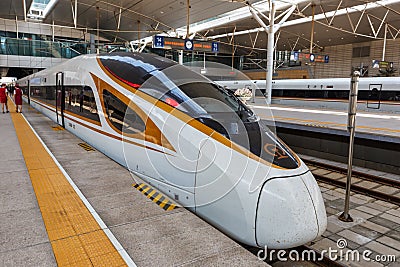 Fuxing high-speed train trains Tianjin railway station in China Editorial Stock Photo