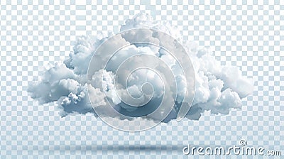 The fuzzy cumulus cloud is part of a realistic modern illustration of a weather meteo icon. The cloud is isolated on a Cartoon Illustration