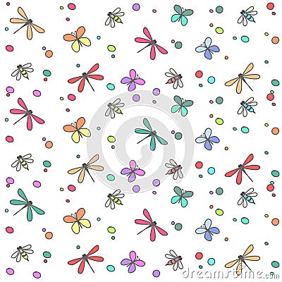 Background seamless a many colored insects. Vector Illustration