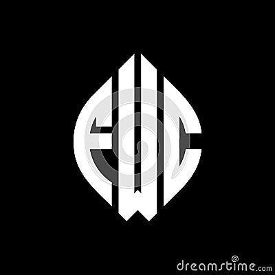 FWC circle letter logo design with circle and ellipse shape. FWC ellipse letters with typographic style. The three initials form a Vector Illustration