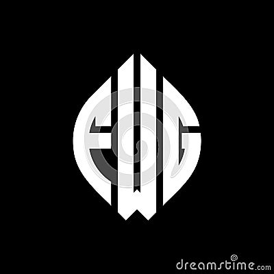 FWG circle letter logo design with circle and ellipse shape. FWG ellipse letters with typographic style. The three initials form a Vector Illustration