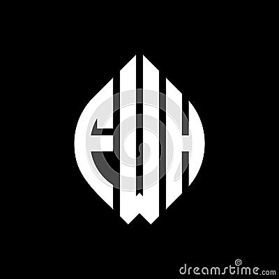 FWH circle letter logo design with circle and ellipse shape. FWH ellipse letters with typographic style. The three initials form a Vector Illustration