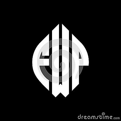 FWP circle letter logo design with circle and ellipse shape. FWP ellipse letters with typographic style. The three initials form a Vector Illustration