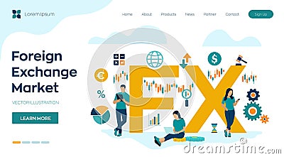 FX. Foreign Exchange Market. Global financial market. Stock Exchange. Forex Banking. Financial management and financial data Cartoon Illustration