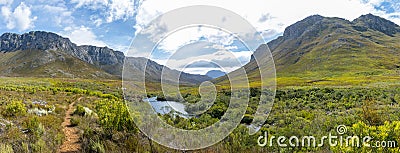 A fynbos landscape with stream in Kogelberg Nature reserve in South Africa Stock Photo