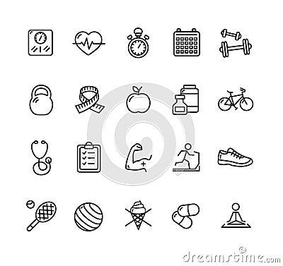 Fytness Health Outline Icon Set. Vector Vector Illustration