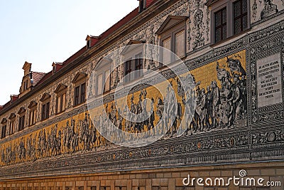 The FÃ¼rstenzug - the Saxon sovereigns depicted in Meissen porcelain. Dresden, Saxony, Germany, Europe. Editorial Stock Photo