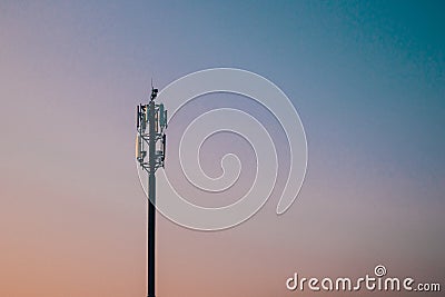 5g cell tower wireless transmitter connection microwave telecom signal Stock Photo