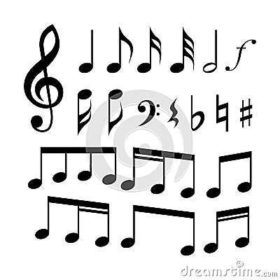 G-clef, C-clef, music notes and symbols icon set. Music signs. Vector Illustration