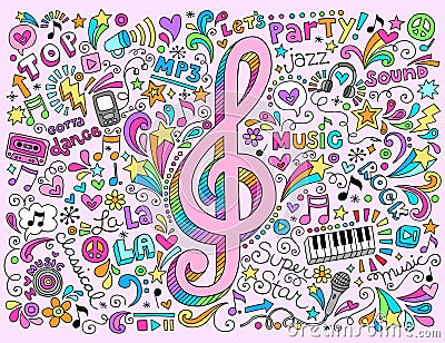 G-Clef Music Notes Groovy Notebook Doodles Vector Vector Illustration