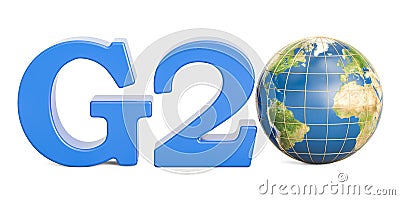 G20 concept with Earth globe, 3D rendering Stock Photo