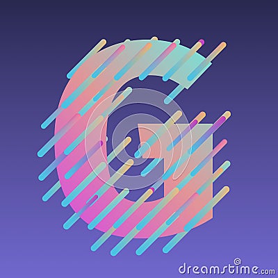 G, 3d alphabet, multicolored letters and Lines on violet background, 3d rendering, uppercase font Stock Photo