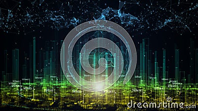 5G in Digital City. Technology Network Data Connection. Digital Network and Cyber Security. 5G connectivity of digital data and Stock Photo