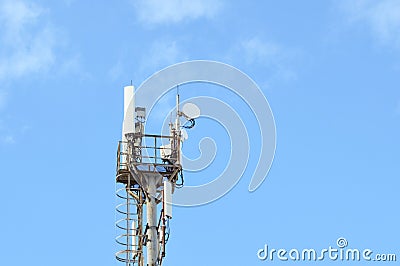 5G, 4G, 3G, EDGE, GPRS smart mobile telephone radio network GSM antenna with copy space. Concept telecommunication Stock Photo