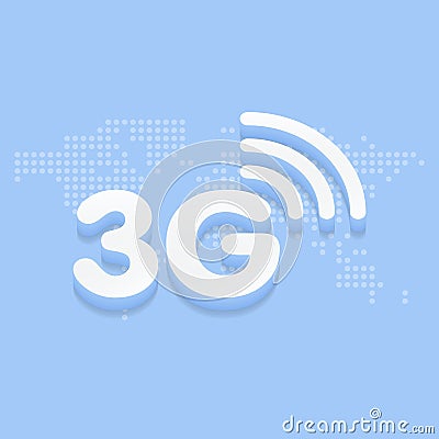 3G fast internet 3d sign in blue background and dotted world map illustration Cartoon Illustration