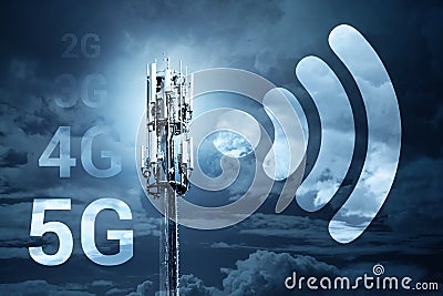 5G Fast speed Wireless internet connection communication mobile technology concept Stock Photo