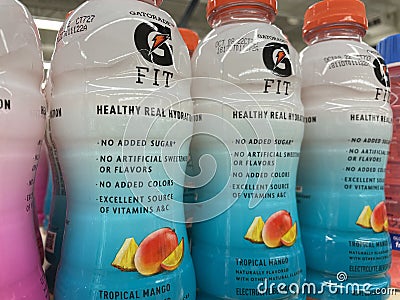 G Fit Sports hydration drink side view Tropical Mango Editorial Stock Photo