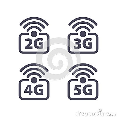 2G, 3G, 4G, 5G communication technology sign, symbol, icon. Vector illustration Vector Illustration