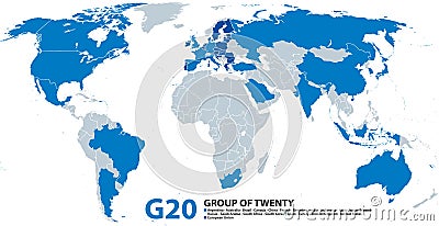 G20, Group of Twenty, infographic and map Vector Illustration