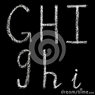 G, h, i handwritten white chalk letters isolated on black background Cartoon Illustration